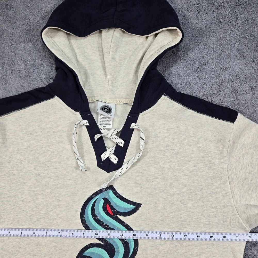 NHL Seattle Kraken Lace Up Hoodie Mens Medium Cream Blue Lacer Jersey Sweatshirt - Picture 5 of 13